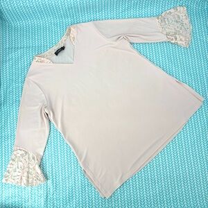 Sympli Light Pink Lace Accent 3/4 Sleeve Tunic Top, 16